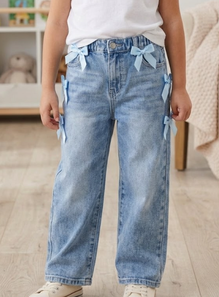 Kids Jeans Women Bow Jeans Cute Pants Fun Pants Casual Trendy Clothes, Blue Size 8Y