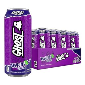 GHOST Energy Drink - 12-Pack, Welch's Grape, 16oz Cans - Energy & Focus & No Artificial Colors - 200mg of Natural Caffeine, L-Carnitine & Taurine - Gluten-Free & Vegan (EXP 10/31/26)