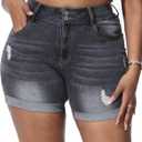 Gocolloa Womens Plus Size Jean Shorts Stretchy High Waisted Distressed Fold Hem Denim Shorts Gray 26W