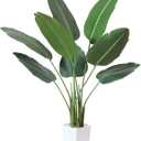 Artificial Bird of Paradise Plant, 4Ft Fake Floor Plants with White Taper Planter, Fake Palm Tree for Indoor Home Decor Office Living Room, Set of 1