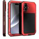 Marrkey Compatiable with iPhone 17 Case,360 Full Body Protective Cover Heavy Duty Shockproof [Tough Armour] Aluminum Alloy Metal Case with Silicone Built-in Screen Protector - Red