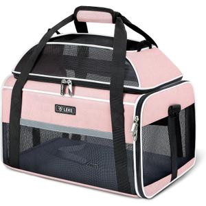 Lekereise Top-Expandable Pet Carrier 17x11x9.5 Inch Alaska Hawaiian Airline Approved Soft Sided Underseat to 12lbs Travel Carriers for Small Cats and Dogs with Locking Safety Zippers Anti-Scratch Mesh (Pink)