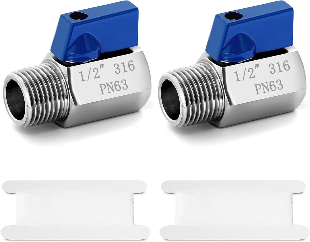 Shower Shut Off Valve, Josaton 316 Stainless Steel 1/2" NPT Thread 1/2'' Female X Male Mini Ball Valve, Shower Head Flow Control Valve Regulator