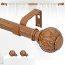 Wood Curtain Rods for Windows 28 to 48 Inch(2.3-4Ft),1 Inch Adjustable Curtain Rod,Heavy Duty Curtain Rods,Wooden Netted Texture Finial Drapery Rods,Single Window Curtain Rod 18-45",Brown Wood (18-45" & 1 Pack)