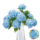 GREENTIME 13” Artificial Hydrangea Flowers Faux Hydrangea Bouquet with 7 Head 3.15” Tiny Hydrangea for Vase Wedding Bouquet Home Decor DIY Baby Shower Centerpieces Tables Decoration(Blue), 1 Piece