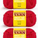 3x60g Cherry Red Yarn for Crocheting and Knitting;3x66m (72yds) Cotton Yarn for Beginners with Easy-to-See Stitches;Worsted-Weight Medium #4;Cotton-Nylon Blend Yarn for Beginners Crochet Kit Making