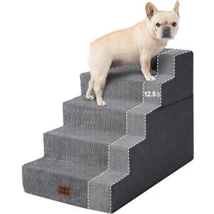 EHEYCIGA Dog Stairs for Bed 22.5" H, 5-Step Extra Wide Dog Steps, Grey