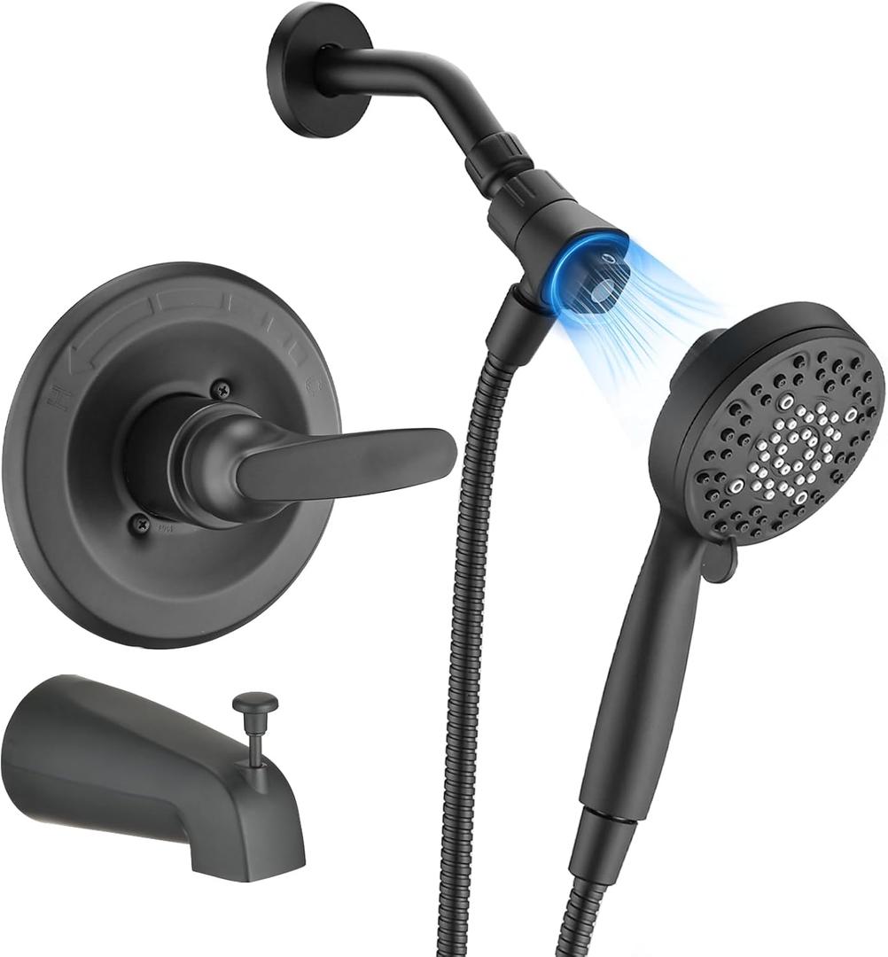 Replacement 4 Magnetic Handheld Shower Faucet Tub Trim Kit for Delta 13/14 Series, 6 Setting Shower Head& Handle Set, Matte Black (Valve& Catridge Not Inclued)