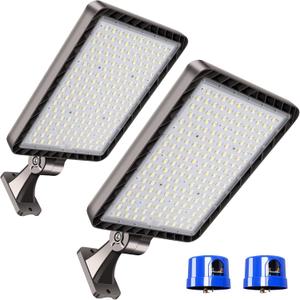 Ledmo LED Parking Lot Lights 350W LED Flood Lights Outdoor 52500LM 5000K Adjustable Trunnion Mount Dusk to Dawn Area Security Street Lighting Commercial Wall Mount Warehouse Shop Garage IP65 2 Pack, 300W/Slip Fit/1PC
