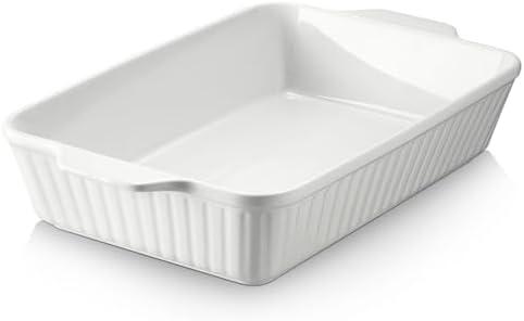 DOWAN Casserole Dish, 9x13 Ceramic Baking Dish, Large Lasagna Pan Deep for Oven, 4.2 Quarts Baking Pan with Handles, Oven Safe and Durable Bakeware for Lasagna, Home Decor, Wedding Gift, Soft White