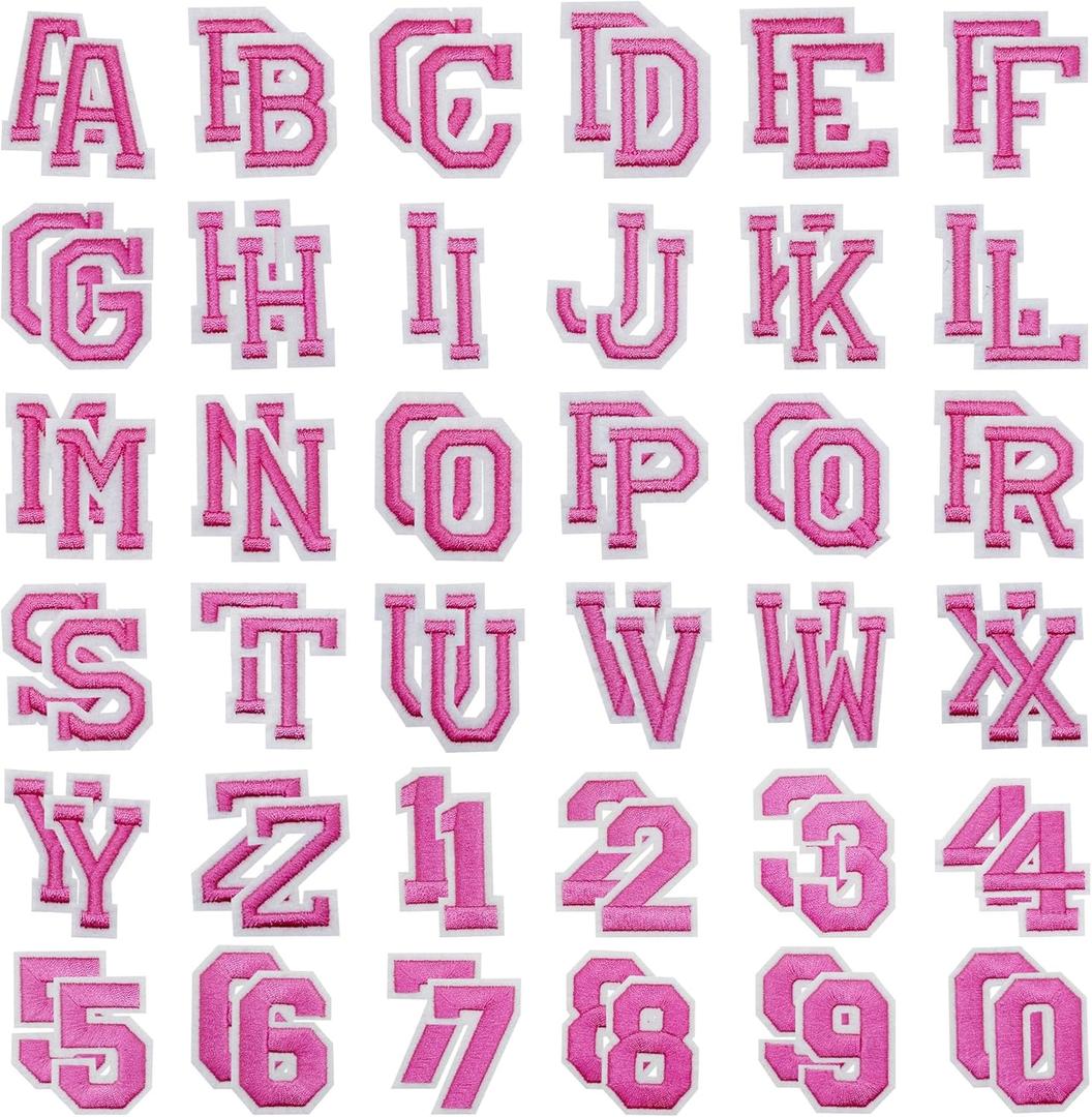 Allazone Sew on Patch, Letters and Numbers Iron on Patches, A-Z and 0 to 9 Embroidered Applique Patches for Craft DIY, Clothing, Hat, Jacket, Backpack (Rose)