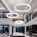 Flashing God Crystal Chandeliers Modern 3 Rings Pendant Light Adjustable High Ceiling Chandelier for Living Room Dining Room Foyer Entryway (D16+D24+D32)