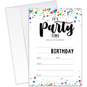 It's Party Time - Birthday Invitation Cards with Envelopes (4x6 Inches, Pack of 20) - Invitations for Birthday Party & Celebrations.(082)