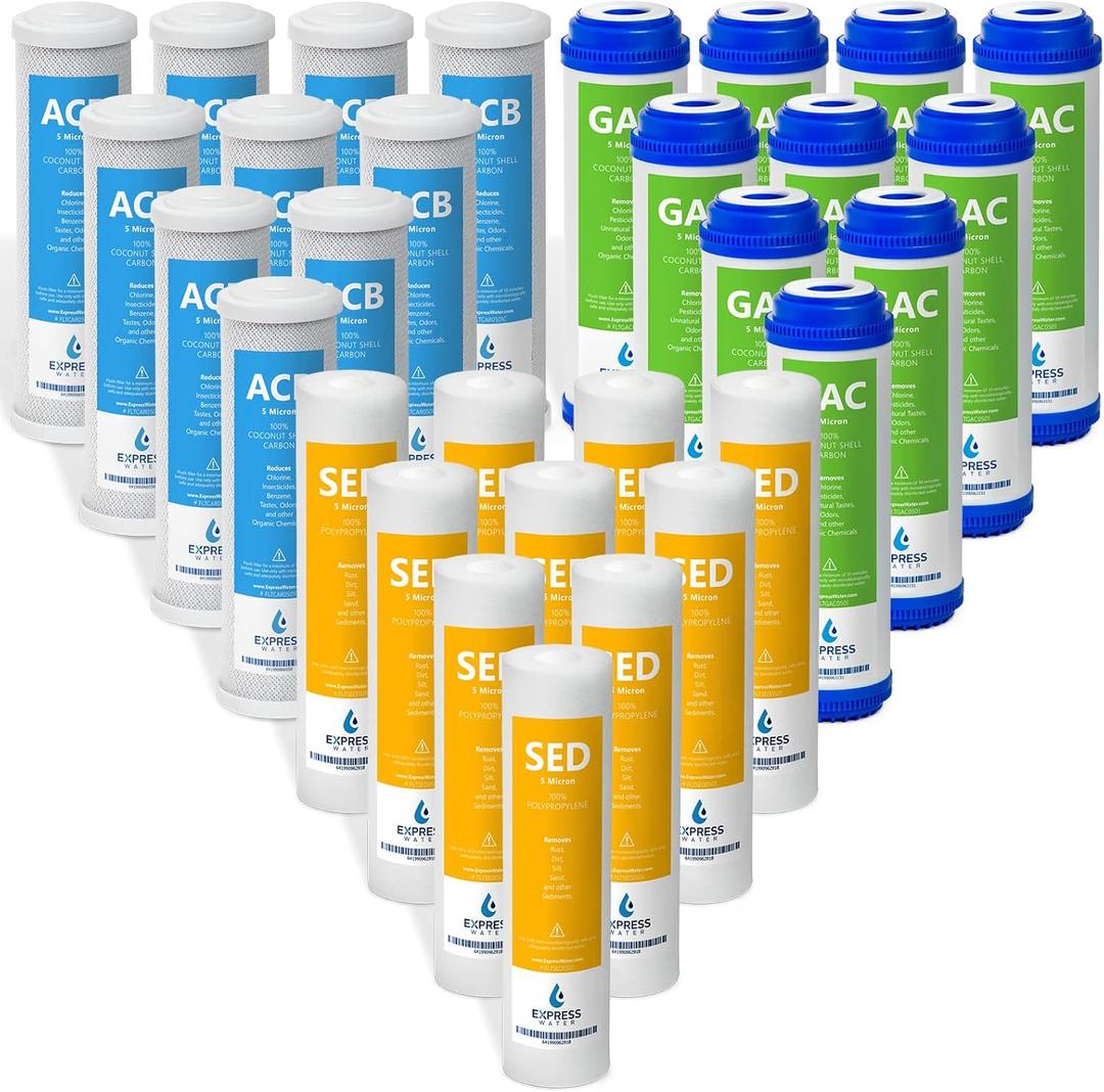 Express Water  5 Year Reverse Osmosis System Replacement Filter Set  30 Filters, Carbon GAC, ACB, Sediment SED Filters  10 inch Size Water Filters