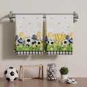 XCHI Plaid Soccer Flowers Trophy Balloons World Cup Dish Towels 18x26 Inch for Game Day Soccer Party Home Kitchen Decorations Hand Towels Set of 2 Drying Dishcloth