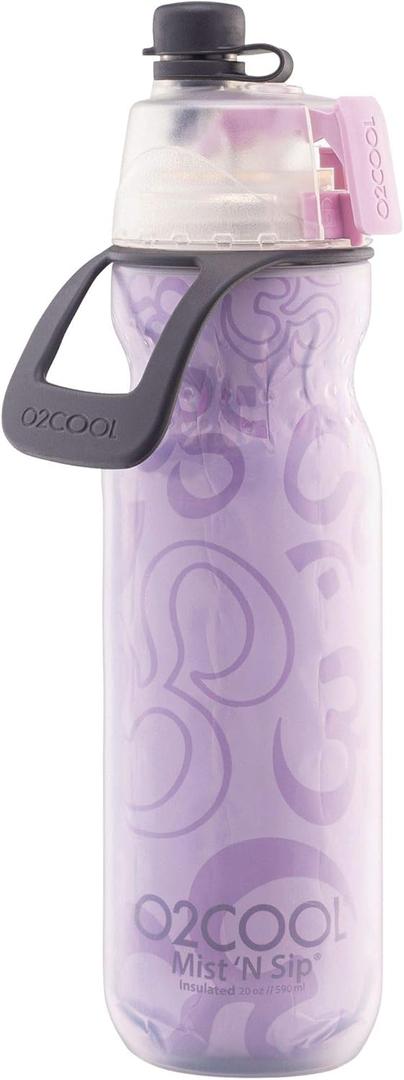 O2COOL Mist 'N Sip Misting Water Bottle 2-in-1 Mist And Sip Function With No Leak Pull Top Spout Reusable Sports Water Bottle - 20 oz (Yoga Lilac)
