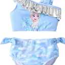 Disney Princess Toddler Girls Two Piece Tankini Top and Bow Tie Bikini Bottom Beach Swimwear Set (5-6 Years, Light Blue)