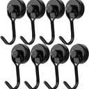 Donanim 8 Pack Magnetic Hooks, 30LBS Neodymium Heavy Duty Hook for Cruise Cabins Strong Black Magnets Hooks for Fridge, Refrigerator, Grill, Swivel Swing Hooks for Kitchen Tools Hanging