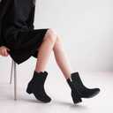 PANDANINJIA Girls Boots Fashion Square-Toe Dress Boots Low Heel Alyssa Ankle Booties with Zipper for Toddler Little Kids Big Kids (Black Suede)