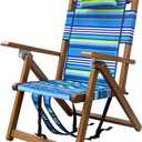 Melino Wooden Folding Outdoor Chair  3-Position Reclining Beach Sling w/ Pillow, Zipper Pouch, Carry Strap  Acacia Wood Frame for Patio, Lawn, Garden, Pool 225 lbs Support - Portable Lounge, Stripe