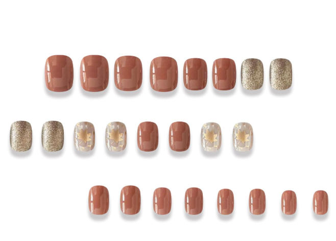 Fall Press on Nails Short Square Fake Nails with Designs Maple Leaf Glue on Nails Brown Stick on Nail Gold Glitter False Nail Glossy Reusable for Women Girls Autumn Thanksgiving Manicure 24pcs