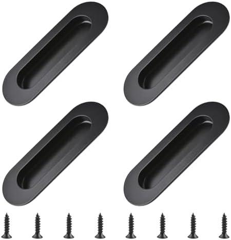 MOROBOR 4 PCS Recessed Cabinet Handles, Black Stainless Steel Oval Knob with Screws Embedded Pull Handle for Wardrobe Drawer Flush Sliding Door -117 mm/4.6 in