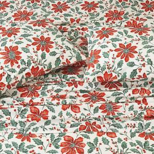 DAUAOTO Cotton Holiday Sheets Set Twin Size Printed Bedding Sets, Up to 14" Deep Mattress, Bedlinen Set Christmas Flower Pattern