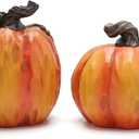 Hodao Halloween Pumpkin Decorations Set of 2, Hand-Painted Resin Jack-O-Lantern Figurines for Indoor Fall Decor, Tabletop Ornaments, for Creating Festive Atmosphere