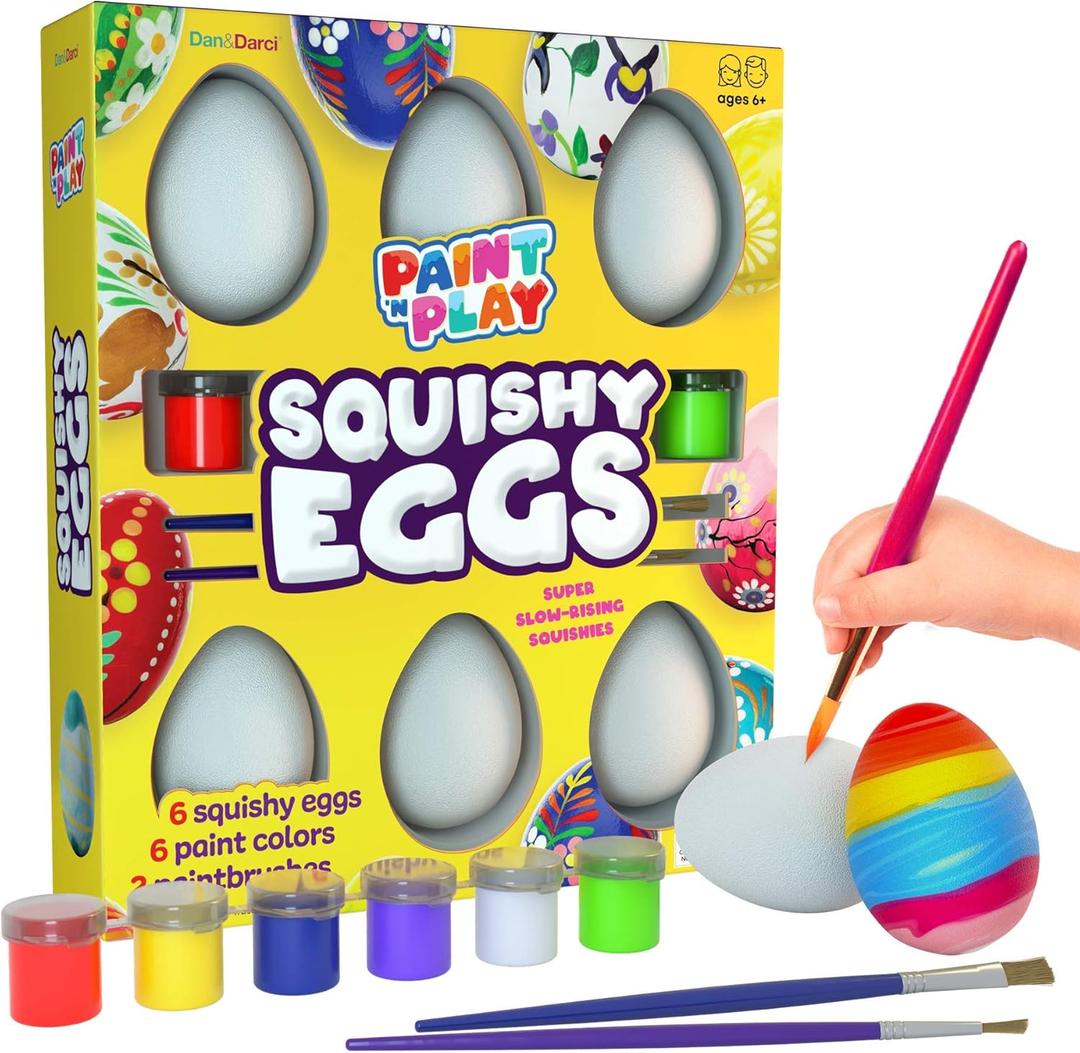 Dan&Darci Easter Egg Squishy Painting Kit - Arts & Crafts for Girls and Boys - Kids Art Activities - Craft Gift for Kid Ages 6 7 8 9 10 Year Old Girl Gifts - Decorate 6 Slow Rising Squishies