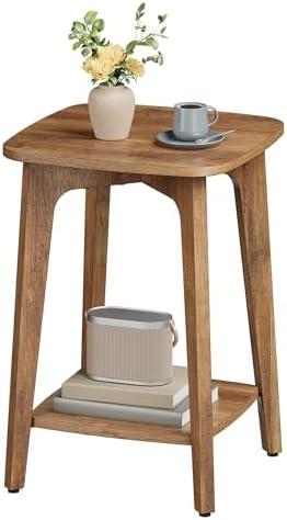 VASAGLE Side Table, Small Square End Table with Lower Shelf, Nightstand for Small Spaces, Living Room, Bedroom, Honey Brown ULET236K01