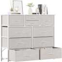 LUMTOK 10-Drawer Dresser, Fabric Dressers Drawers for Bedroom, Hallway, Nursery, Closets, Steel Frame, Wood Top, Easy Pull Handle (Light Grey)