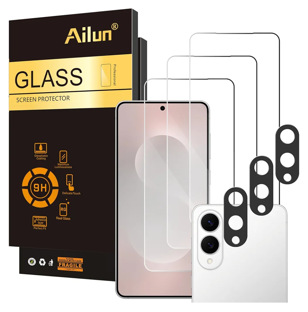 Ailun Glass Screen Protector for Galaxy S25 Edge [6.7 Inch] 3 Pack + 3 Pack Camera Lens Tempered Glass Fingerprint Unlock Compatible 0.25mm Anti-Scratch Case Friendly Clear - HD