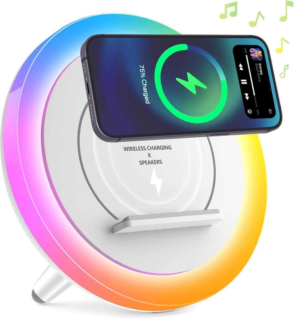 DTIDMI Wireless Charger Speaker with Lights,4 in 1Color Changing Modern Bluetooth Lamp,Personalized Trendy Stuff, Best Birthday Teenage Girls Boys Gifts Ideas
