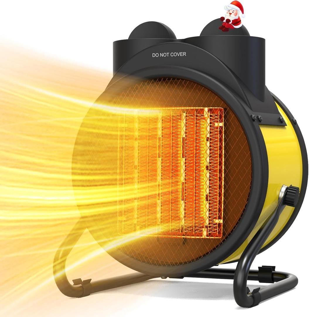 Buyplus Outdoor Heaters for Patio - 1500W Portable Garage Heater with 90Adjustable Angle, Overheat Protection & 2S Fast Heating, Electric Space Heater for Patio, Garage, Bedroom, Office (Yellow)