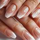 Tyuimhx Silver Glitter French Tip Press on Nails Medium Coffin Fake Nails Gradient False Nails Glossy Full Cover Stick on Nails Ombre Glue on Nails Acrylic Artificial Nails for Women 24 Pcs