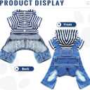 Small Dog Hoodie Clothes Cute Stripe Shirts Denim Jumpsuit One-Piece Outfit for Small Medium Dogs Cats Boy Girl Chihuahua Blue Jeans Overalls Puppy Costume (Blue,S)