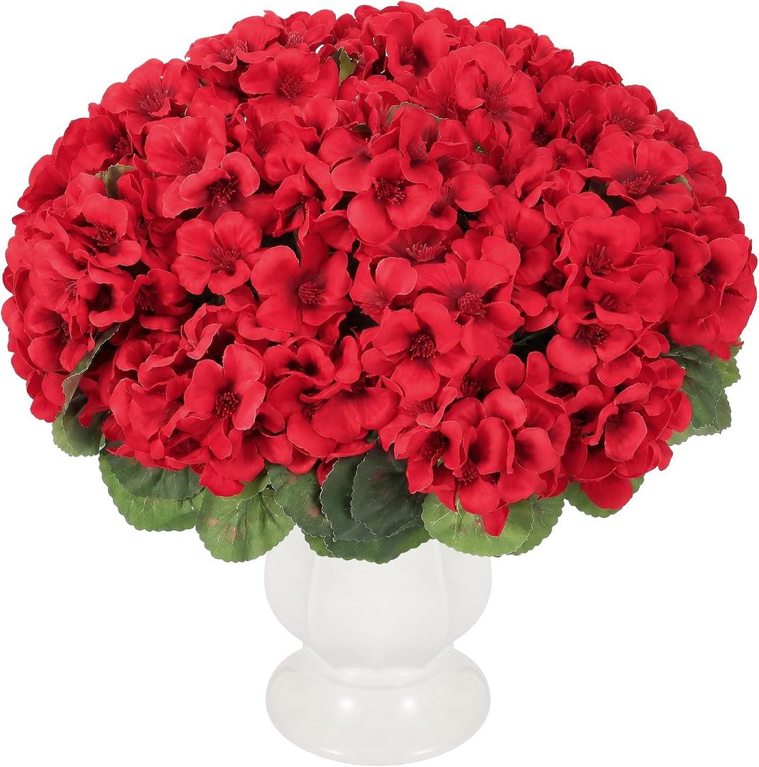 2 x 5 Pcs Faux Geranium Flowers Outdoor Decor for Planters Window