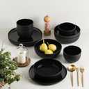 MissYIP Melamine Dinnerware Sets 12pcs, Service for 4, Unbreakable Reusable Kitchen Dinnerware Set, Outdoor Camping Dishes, BAP free, Dishwasher Safe,Not oven-safe or microwavable(Black)