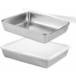 2 Set Baking Pan with Lid 12 x 9-inch Cake Cookie Cooking Sheets Stainless Steels Pans Covered Deep Dtainless Dteels Tray for Oven Baking