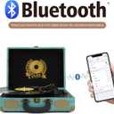 Vinyl Record Player 3-Speed Bluetooth Suitcase Portable Belt-Driven, Supports Bluetooth, RCA Output, 3.5mm aux-in and Headphone Jack and MP3, Mobile Phones Music Playback