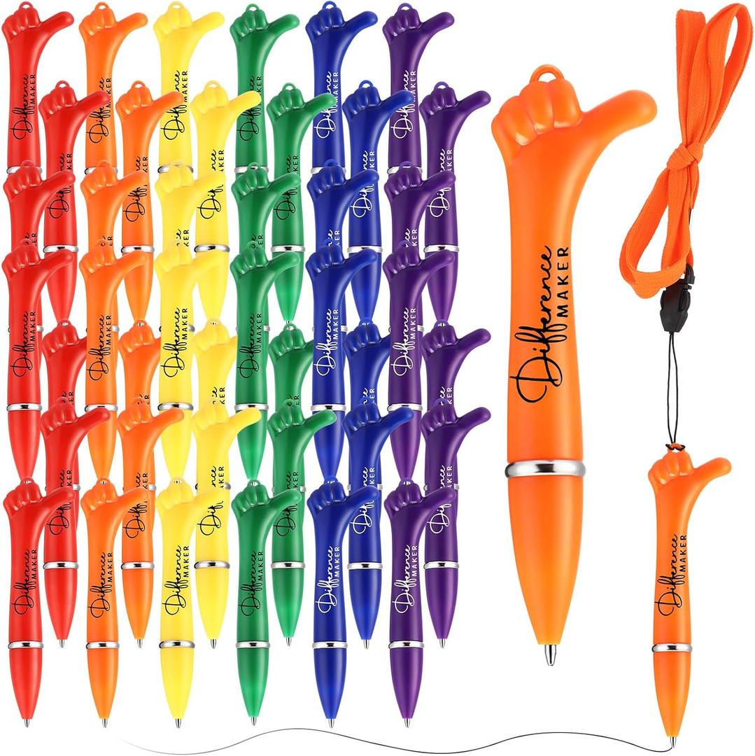 24 Sets Difference Maker Pen Bulk Inspirational Thumbs up Ballpoint Pens with Badge Lanyard Employee Appreciation Gifts for Nurse Teacher Volunteer Students