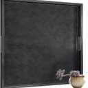 30 x 30 inches Leather Ottoman Serving Tray with Hole Handles, Square Extra Large Modern Service Tray for Living Room, Coffee Table, Bed, Tea, Food, Butler Countertop, Kitchen, Dinner, Picnic (Black)
