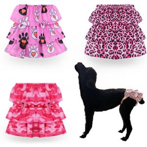 Cathy Doll 3 Pack Premium Reusable Washable Dog Diapers for Female Dogs in Heat Period Incontinence Puppy Training Highly Absorbent Leak-Proof Durable Pink (L)