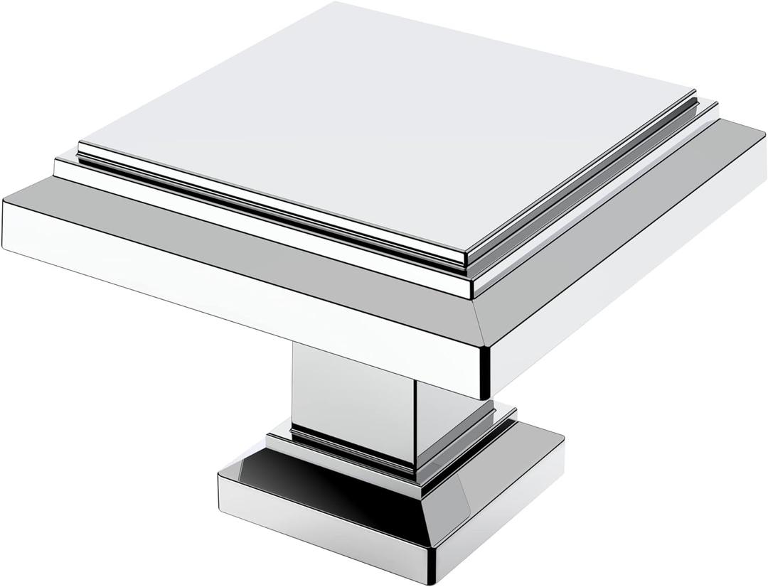 Alzassbg 10 Pack Polished Chrome Cabinet Knobs, 1.3 Inch(32mm) Square Kitchen Cabinet Hardware Knobs for Cabinets and Drawer AL6071CP