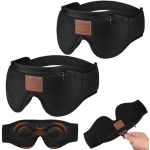 2-Pack Bluetooth Sleep Mask, Sleep Mask with Bluetooth Headphones, Eye Mask with Sleeping Headphones for Side Sleeper, Nap, ASMR, Air Travel, Meditation, Relaxation (Black)