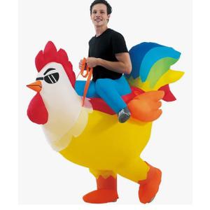 Inflatable Adult Halloween Costumes Blow up Chicken Ride on Rooster Costume for Halloween Funny Riding Costume Men Women Cosplay Party