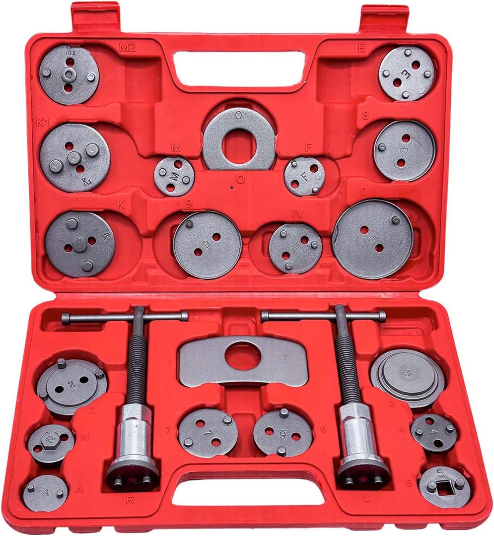 22Pcs Brake Caliper Kit Brake Caliper Tool Disc Brake Caliper Tool Kit Heavy Duty Brake Caliper Compression Tool with 18 Disc Adapters for Brake Pad Replacement Reset (Red)