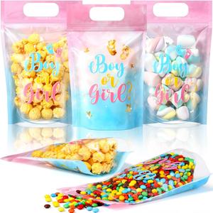 Capoda 50 Pcs Boy or Girl Gift Bags Clear Gender Reveal Sealing Pouches with Handles Blue Pink Baby Shower Plastic Bags for Baby Gender Reveal Party Candy Gift Wrapping Supplies Decor(Boy or Girl)
