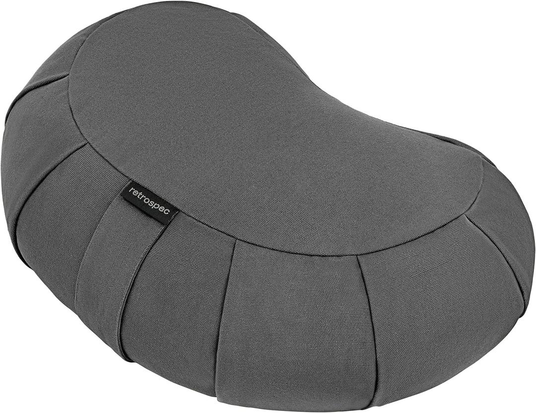 Retrospec Sedona Zafu Meditation Cushion with Buckwheat Hull Fill - Adjustable Yoga & Pilates Equipment Support - 17in Crescent Cotton Cover (Stone)