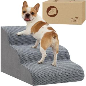Dog Stairs for Small Dogs, 3-Step Dog Steps for Couch Sofa and Chairs, High-Density Foam Pet Steps Ramp with Removable Washable Cover for Older Injured Puppy Dogs and Cats, 13.78" H, Grey